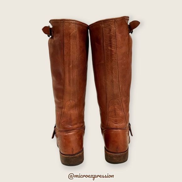 $399 Frye Veronica Slouch Cognac Brown Real Leather Engineer Knee/Calf High Boot - Picture 12 of 15